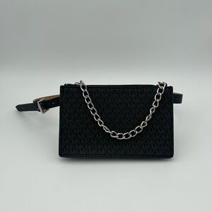 Michael Kors Black Belt Bag with Silver Chain